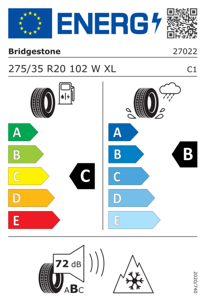 Bridgestone Blizzak 6 275/35 R20 102W XL Enliten Eurolabel