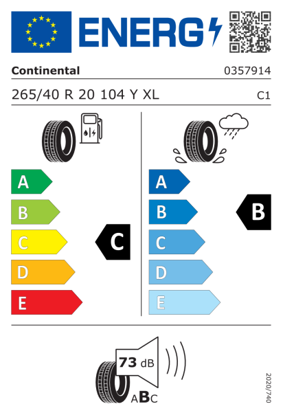 Continental ContiSportContact 3 265/40 R20 104Y XL AO Eurolabel